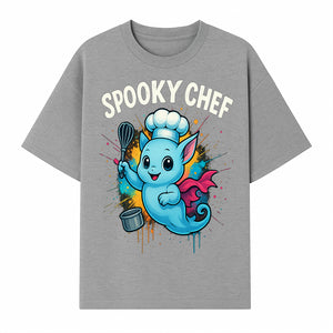 Spooky Chef Ghost Graphic Tee - Fun Halloween T-Shirt with Colorful Cartoon Design for Kids and Adults - T-shirt 1758181727742.jpg