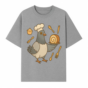Chef Pigeon Serving Cake Design T-Shirt | Cute Bird Baking Graphic Tee | Fun Cooking Gift for Bird Lovers & Bakers - T-shirt 1758181728008.jpg