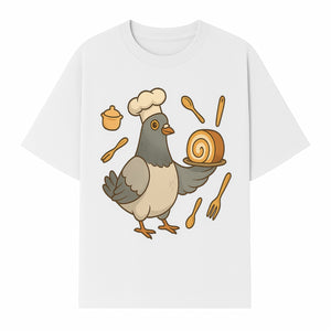 Chef Pigeon Serving Cake Design T-Shirt | Cute Bird Baking Graphic Tee | Fun Cooking Gift for Bird Lovers & Bakers - T-shirt 1758181728161.jpg