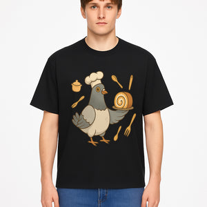 Chef Pigeon Serving Cake Design T-Shirt | Cute Bird Baking Graphic Tee | Fun Cooking Gift for Bird Lovers & Bakers - T-shirt 1758181729287.jpg