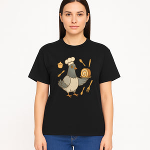 Chef Pigeon Serving Cake Design T-Shirt | Cute Bird Baking Graphic Tee | Fun Cooking Gift for Bird Lovers & Bakers - T-shirt 1758181729422.jpg