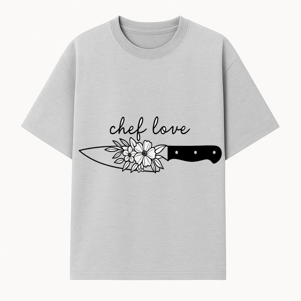 Chef Love Floral Knife Design - Kitchen Decor, Culinary Gift, Chef Gift Ideas, Hand Lettered Art, Cooking Enthusiast Gift - T-shirt 1758181729540.jpg