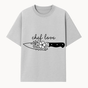 Chef Love Floral Knife Design - Kitchen Decor, Culinary Gift, Chef Gift Ideas, Hand Lettered Art, Cooking Enthusiast Gift - T-shirt 1758181729540.jpg