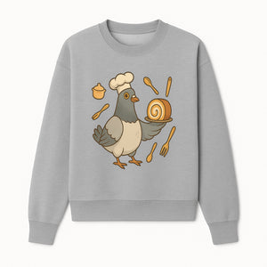 Chef Pigeon Serving Cake Design T-Shirt | Cute Bird Baking Graphic Tee | Fun Cooking Gift for Bird Lovers & Bakers - Sweatshirt 1758181729571.jpg