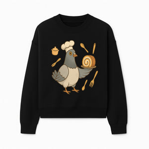 Chef Pigeon Serving Cake Design T-Shirt | Cute Bird Baking Graphic Tee | Fun Cooking Gift for Bird Lovers & Bakers - Sweatshirt 1758181729715.jpg