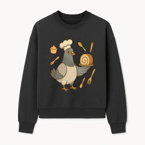 Chef Pigeon Serving Cake Design T-Shirt | Cute Bird Baking Graphic Tee | Fun Cooking Gift for Bird Lovers & Bakers - Sweatshirt 1758181729859.jpg
