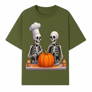 Skeleton Chef Pumpkin Carving Decor - Fun Halloween Kitchen Art Print - T-shirt 1758181729982.jpg