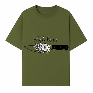 Chef Love Floral Knife Design - Kitchen Decor, Culinary Gift, Chef Gift Ideas, Hand Lettered Art, Cooking Enthusiast Gift - T-shirt 1758181729988.jpg