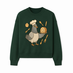 Chef Pigeon Serving Cake Design T-Shirt | Cute Bird Baking Graphic Tee | Fun Cooking Gift for Bird Lovers & Bakers - Sweatshirt 1758181730015.jpg