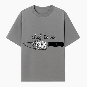 Chef Love Floral Knife Design - Kitchen Decor, Culinary Gift, Chef Gift Ideas, Hand Lettered Art, Cooking Enthusiast Gift - T-shirt 1758181730142.jpg