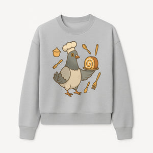 Chef Pigeon Serving Cake Design T-Shirt | Cute Bird Baking Graphic Tee | Fun Cooking Gift for Bird Lovers & Bakers - Sweatshirt 1758181730175.jpg