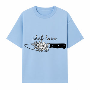 Chef Love Floral Knife Design - Kitchen Decor, Culinary Gift, Chef Gift Ideas, Hand Lettered Art, Cooking Enthusiast Gift - T-shirt 1758181730290.jpg