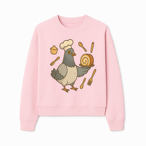 Chef Pigeon Serving Cake Design T-Shirt | Cute Bird Baking Graphic Tee | Fun Cooking Gift for Bird Lovers & Bakers - Sweatshirt 1758181730446.jpg