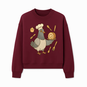 Chef Pigeon Serving Cake Design T-Shirt | Cute Bird Baking Graphic Tee | Fun Cooking Gift for Bird Lovers & Bakers - Sweatshirt 1758181730575.jpg