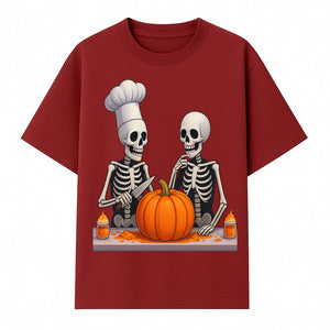 Skeleton Chef Pumpkin Carving Decor - Fun Halloween Kitchen Art Print - T-shirt 1758181730674.jpg