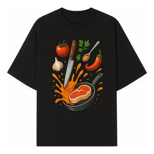 Cooking Illustration Artwork with Meat, Vegetables, and Knife for Kitchen Wall Decor, Chefs Gift, Culinary Art Print - T-shirt 1758181730747.jpg