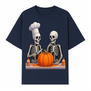 Skeleton Chef Pumpkin Carving Decor - Fun Halloween Kitchen Art Print - T-shirt 1758181730824.jpg