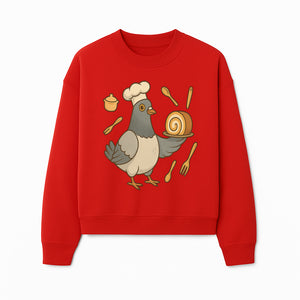 Chef Pigeon Serving Cake Design T-Shirt | Cute Bird Baking Graphic Tee | Fun Cooking Gift for Bird Lovers & Bakers - Sweatshirt 1758181730872.jpg