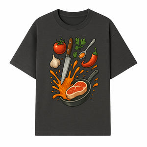 Cooking Illustration Artwork with Meat, Vegetables, and Knife for Kitchen Wall Decor, Chefs Gift, Culinary Art Print - T-shirt 1758181730889.jpg