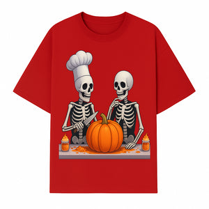 Skeleton Chef Pumpkin Carving Decor - Fun Halloween Kitchen Art Print - T-shirt 1758181730953.jpg