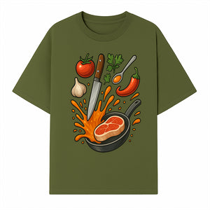 Cooking Illustration Artwork with Meat, Vegetables, and Knife for Kitchen Wall Decor, Chefs Gift, Culinary Art Print - T-shirt 1758181731016.jpg