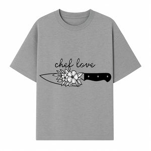 Chef Love Floral Knife Design - Kitchen Decor, Culinary Gift, Chef Gift Ideas, Hand Lettered Art, Cooking Enthusiast Gift - T-shirt 1758181731021.jpg