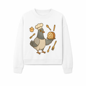 Chef Pigeon Serving Cake Design T-Shirt | Cute Bird Baking Graphic Tee | Fun Cooking Gift for Bird Lovers & Bakers - Sweatshirt 1758181731162.jpg