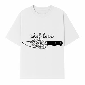Chef Love Floral Knife Design - Kitchen Decor, Culinary Gift, Chef Gift Ideas, Hand Lettered Art, Cooking Enthusiast Gift - T-shirt 1758181731194.jpg