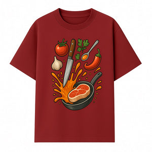 Cooking Illustration Artwork with Meat, Vegetables, and Knife for Kitchen Wall Decor, Chefs Gift, Culinary Art Print - T-shirt 1758181731611.jpg
