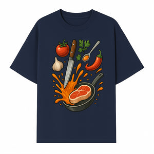 Cooking Illustration Artwork with Meat, Vegetables, and Knife for Kitchen Wall Decor, Chefs Gift, Culinary Art Print - T-shirt 1758181731745.jpg