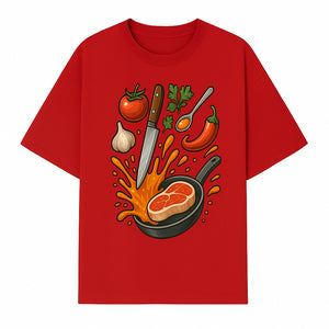 Cooking Illustration Artwork with Meat, Vegetables, and Knife for Kitchen Wall Decor, Chefs Gift, Culinary Art Print - T-shirt 1758181731888.jpg