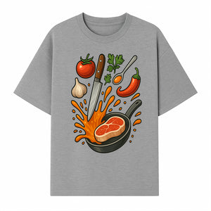 Cooking Illustration Artwork with Meat, Vegetables, and Knife for Kitchen Wall Decor, Chefs Gift, Culinary Art Print - T-shirt 1758181732009.jpg