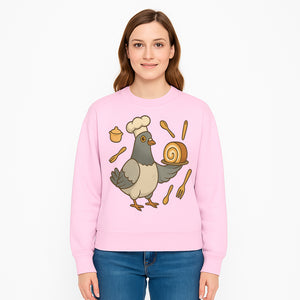 Chef Pigeon Serving Cake Design T-Shirt | Cute Bird Baking Graphic Tee | Fun Cooking Gift for Bird Lovers & Bakers - Sweatshirt 1758181732420.jpg