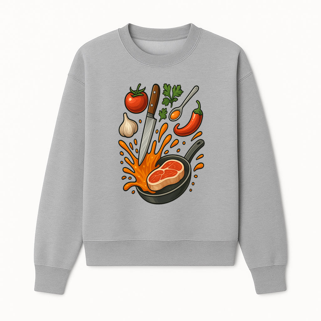 Cooking Illustration Artwork with Meat, Vegetables, and Knife for Kitchen Wall Decor, Chefs Gift, Culinary Art Print - Sweatshirt 1758181733635.jpg