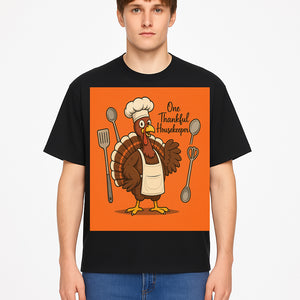 Thankful Turkey Chef T-Shirt, Cute Thanksgiving Gift for Housekeepers, Funny Cooking, Fall Harvest Apparel, Turkey Lover Tee - T-shirt 1758181734428.jpg