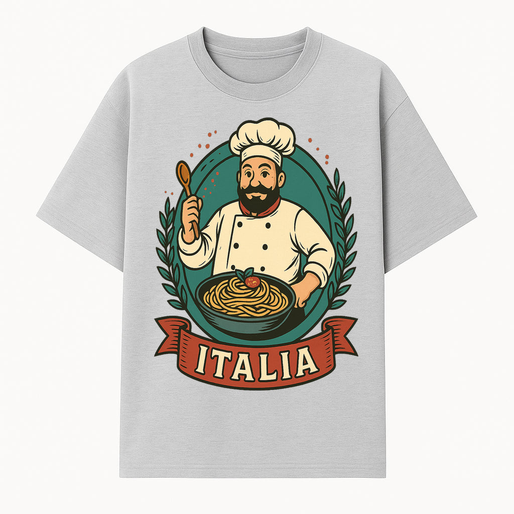 Vintage Italian Chef with Pasta Illustration | Italia Kitchen Decor | Cooking Art Print | Foodie Gift | Restaurant Wall Art - T-shirt 1758181734565.jpg