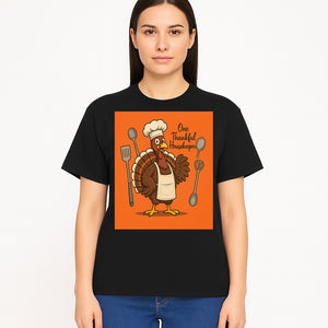 Thankful Turkey Chef T-Shirt, Cute Thanksgiving Gift for Housekeepers, Funny Cooking, Fall Harvest Apparel, Turkey Lover Tee - T-shirt 1758181734570.jpg