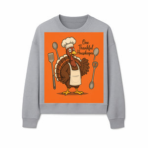 Thankful Turkey Chef T-Shirt, Cute Thanksgiving Gift for Housekeepers, Funny Cooking, Fall Harvest Apparel, Turkey Lover Tee - Sweatshirt 1758181736177.jpg