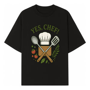 Yes Chef! Kitchen Decor Chef Hat and Utensils Design for Cooking Enthusiasts, Aprons, Tees, and Home Decor - T-shirt 1758181737966.jpg