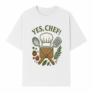 Yes Chef! Kitchen Decor Chef Hat and Utensils Design for Cooking Enthusiasts, Aprons, Tees, and Home Decor - T-shirt 1758181739482.jpg