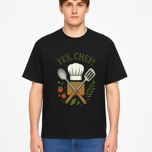 Yes Chef! Kitchen Decor Chef Hat and Utensils Design for Cooking Enthusiasts, Aprons, Tees, and Home Decor - T-shirt 1758181740618.jpg