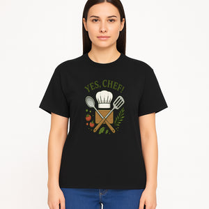 Yes Chef! Kitchen Decor Chef Hat and Utensils Design for Cooking Enthusiasts, Aprons, Tees, and Home Decor - T-shirt 1758181740764.jpg
