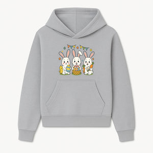 Easter Bunny Celebration Art Print | Cute Bunnies with Eggs, Carrots & Chick | Spring Holiday Decor for Kids' Rooms - Hoodie 1758250128210.jpg