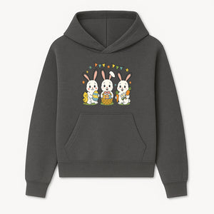 Easter Bunny Celebration Art Print | Cute Bunnies with Eggs, Carrots & Chick | Spring Holiday Decor for Kids' Rooms - Hoodie 1758250128510.jpg