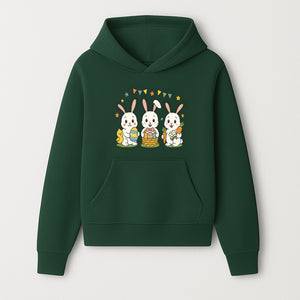 Easter Bunny Celebration Art Print | Cute Bunnies with Eggs, Carrots & Chick | Spring Holiday Decor for Kids' Rooms - Hoodie 1758250128701.jpg