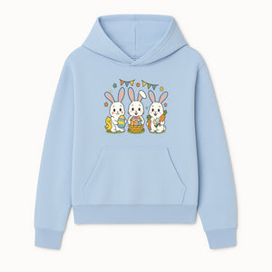 Easter Bunny Celebration Art Print | Cute Bunnies with Eggs, Carrots & Chick | Spring Holiday Decor for Kids' Rooms - Hoodie 1758250128997.jpg