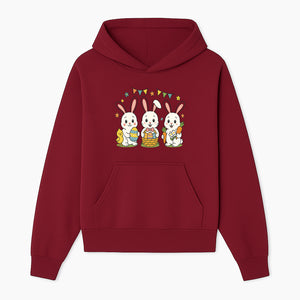 Easter Bunny Celebration Art Print | Cute Bunnies with Eggs, Carrots & Chick | Spring Holiday Decor for Kids' Rooms - Hoodie 1758250129253.jpg
