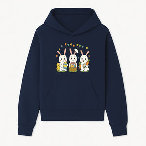 Easter Bunny Celebration Art Print | Cute Bunnies with Eggs, Carrots & Chick | Spring Holiday Decor for Kids' Rooms - Hoodie 1758250129389.jpg