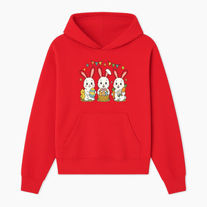 Easter Bunny Celebration Art Print | Cute Bunnies with Eggs, Carrots & Chick | Spring Holiday Decor for Kids' Rooms - Hoodie 1758250129543.jpg