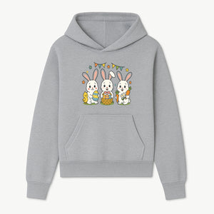 Easter Bunny Celebration Art Print | Cute Bunnies with Eggs, Carrots & Chick | Spring Holiday Decor for Kids' Rooms - Hoodie 1758250129712.jpg